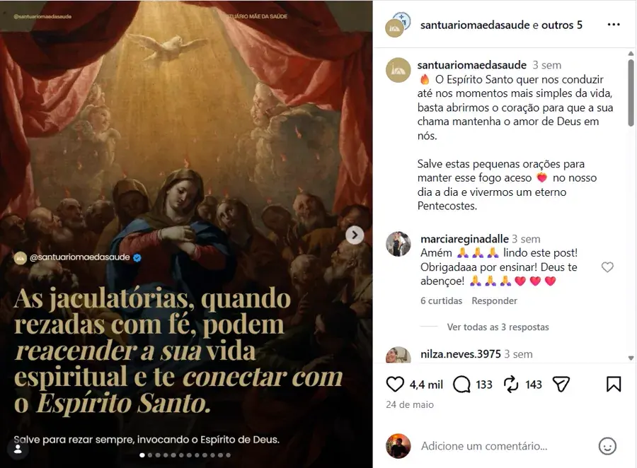 Carrossel viral de @santuariomaedasaude