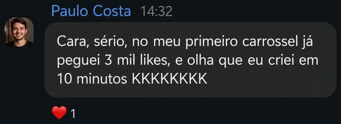 Aluno fez o primeiro carrossel em 10 minutos e pegou 3 mil likes