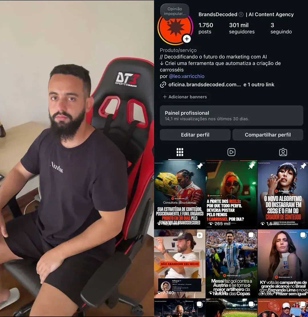 Léo e o perfil BrandsDecoded: 301 mil seguidores, 1.750 posts